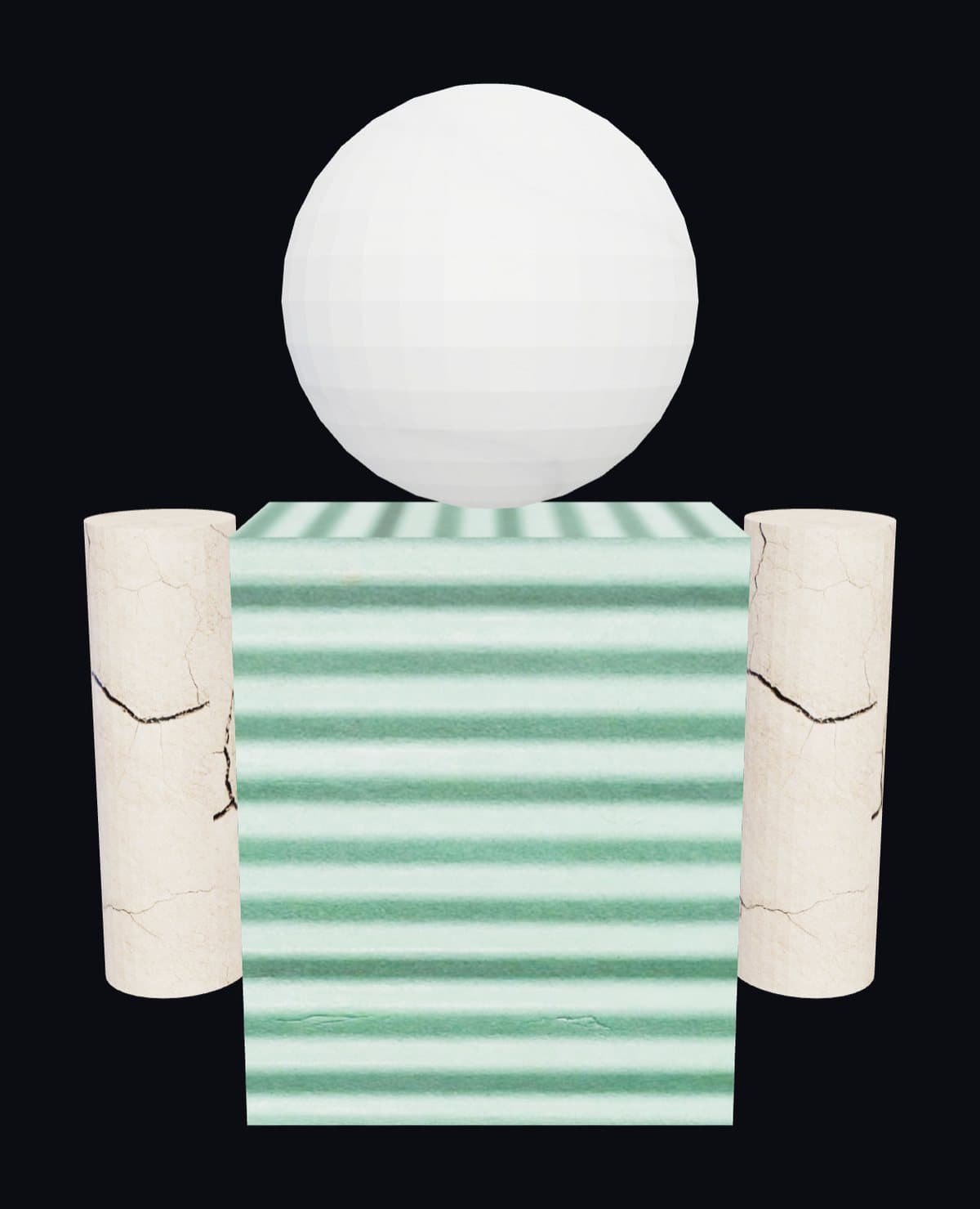 The sample robot before the repaint: a white sphere head, a green-striped box body and marble arms